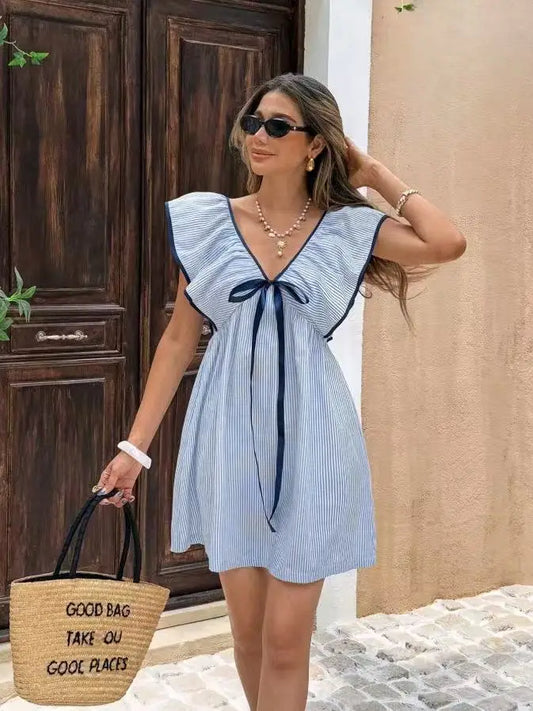 Striped V Neck Dress