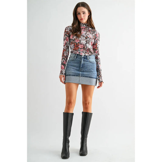 High-Rise Cuffed Mini Skirt