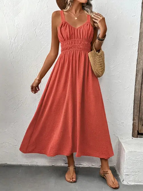 Women’S Solid Color Spaghetti Strap Midi Dress