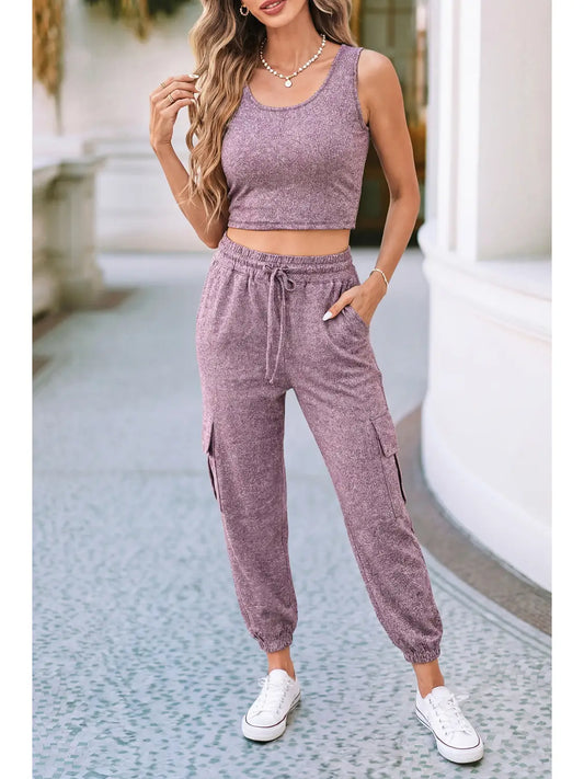 Casual Tank Top Drawstring Jogger Pants 2pcs Outfit
