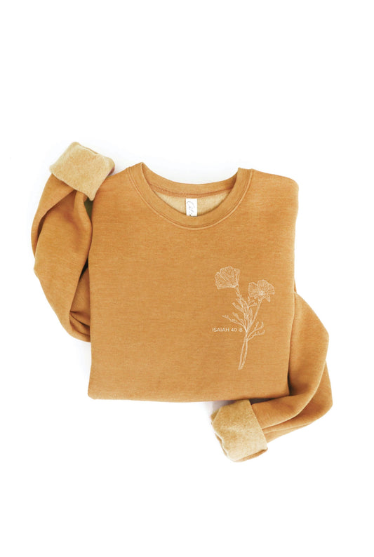 Isaiah 40:8 Front and Back Print Graphic Sweatshirt HEATHER MUSTARD