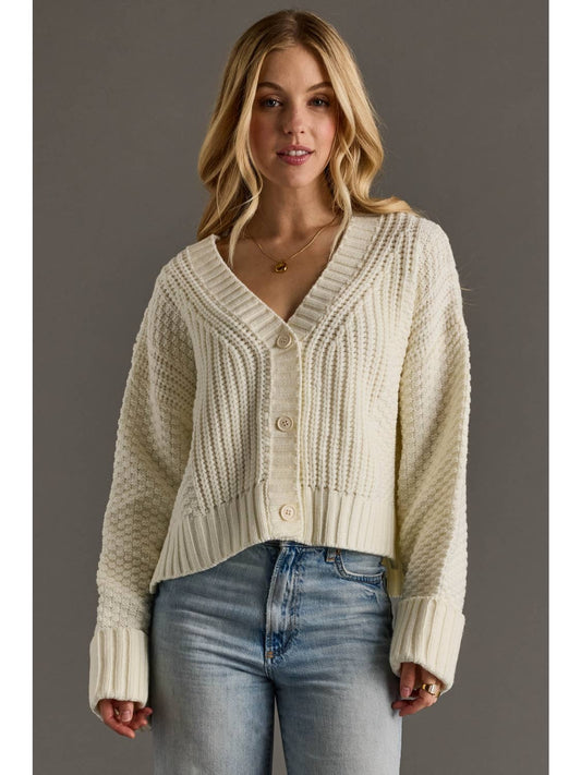 Panache Ivory Knit Cropped Button Up Cardigan