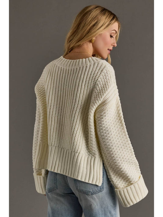 Panache Ivory Knit Cropped Button Up Cardigan