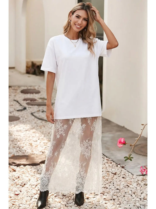 High Waist Patchwork Short Sleeve Lace Dress