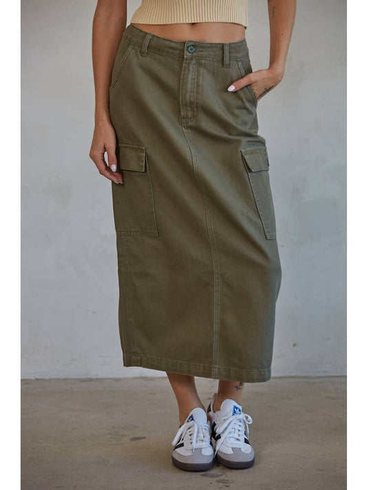 Denim Cotton Midi Skirt with Side Pockets