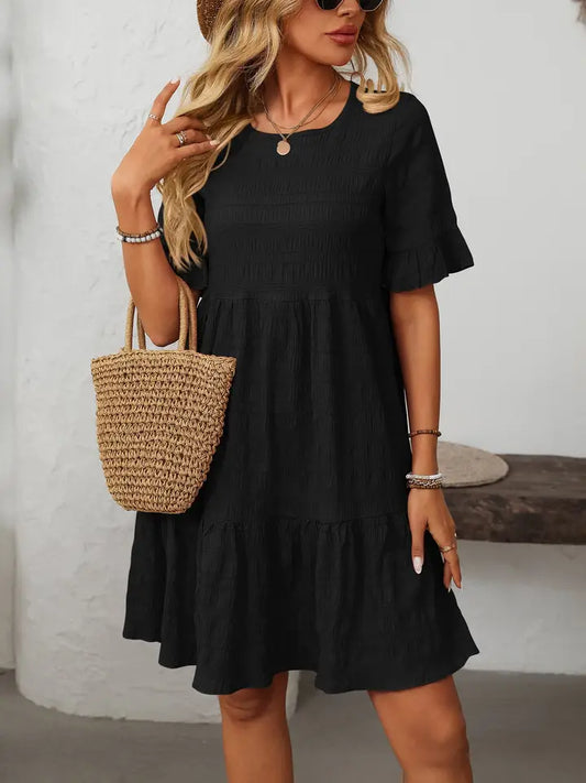 Ruffle Sleeve Tiered A Line Mini Dress Summer Flowy