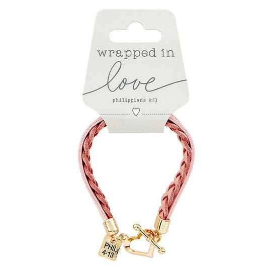 Wrapped in Love Philippians 4:13 - Pink Braided Bracelet