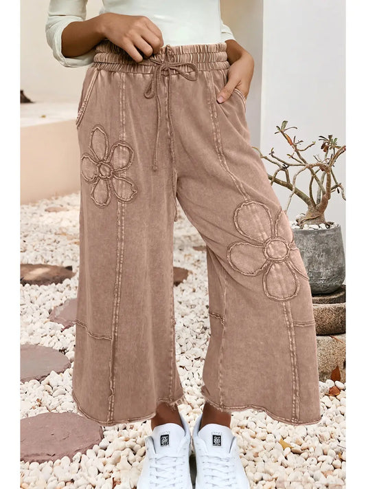 Floral Patch Mineral Washed Terry Knit Cropped Pants