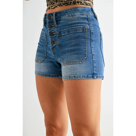 High Rise Patch Pocket Button Up Shorts