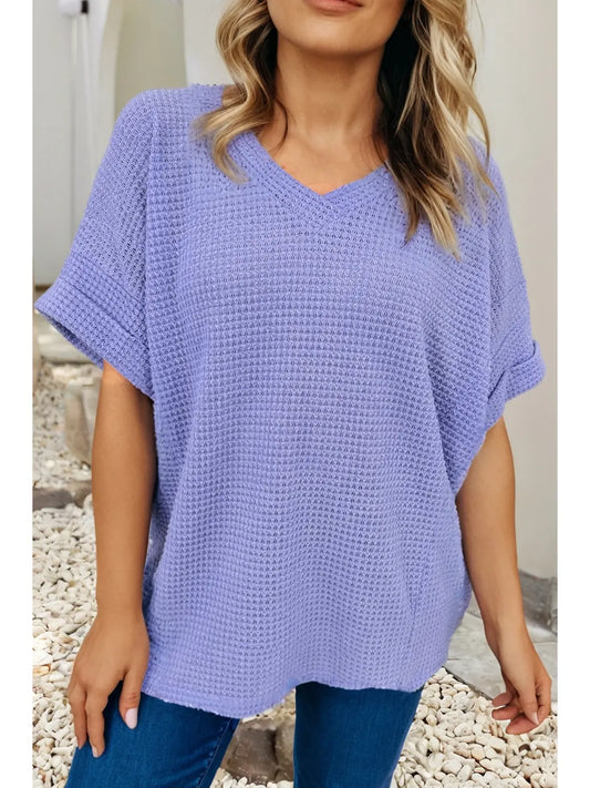 Ldc Waffle V Neck Short Sleeve Knit Top