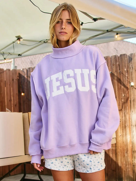 Embroidered Mock Neck Sweatshirt