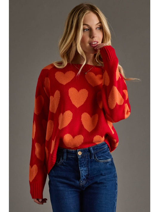 Red & Orange Heart Sweater