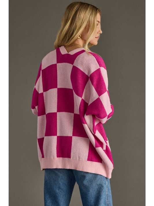 Pink Checkered Cardigan